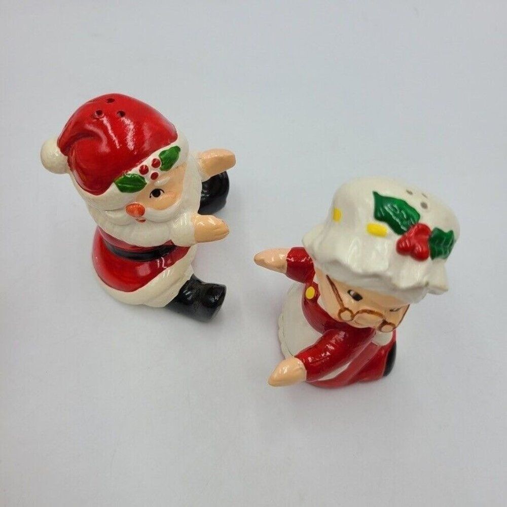 Vintage Christmas Lefton Santa Mrs Claus Salt Pepper Shaker Candle Huggers